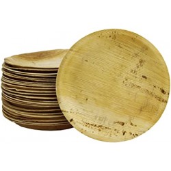 25 assiettes rondes en feuille de palmier 23cm