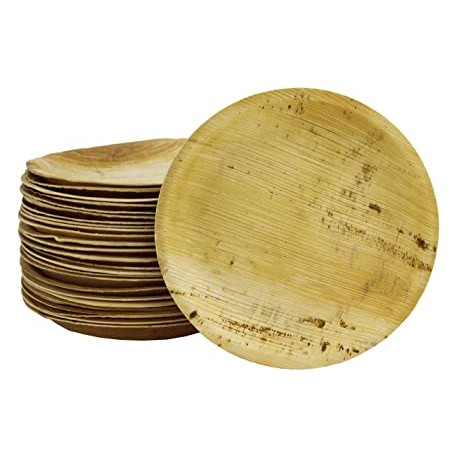 25 assiettes rondes en feuille de palmier 23cm